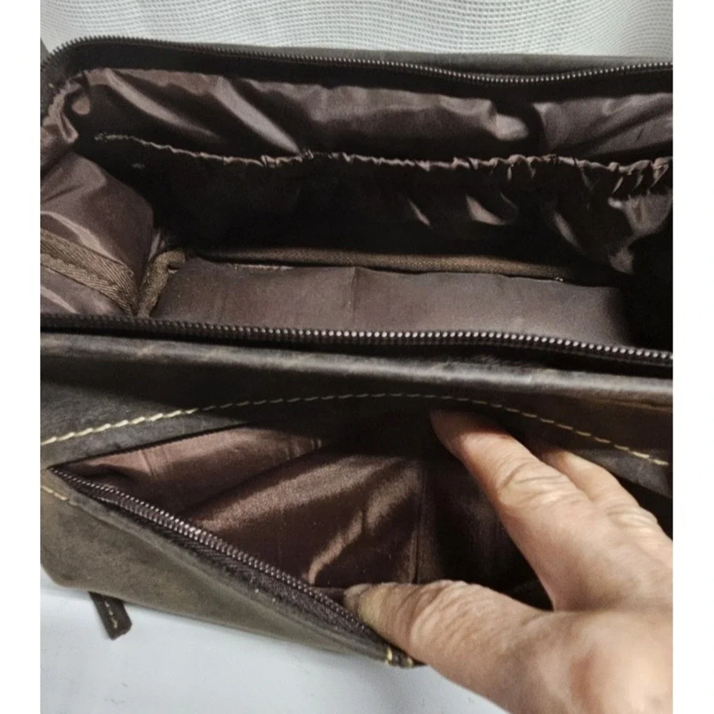 DANIER brown structured toiletry bag two compartments‎ large 6.5' H x11